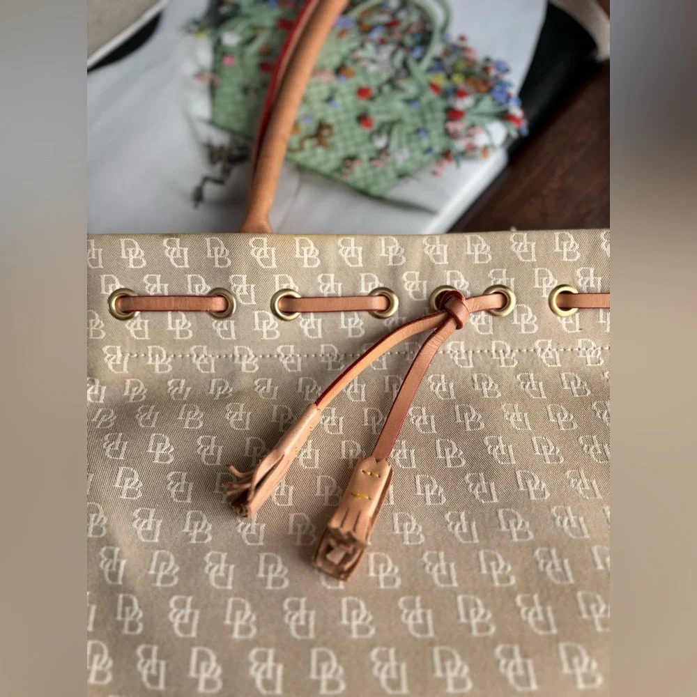 Dooney & Bourke Signature Canvas / Leather Satchel Tote In Tan
